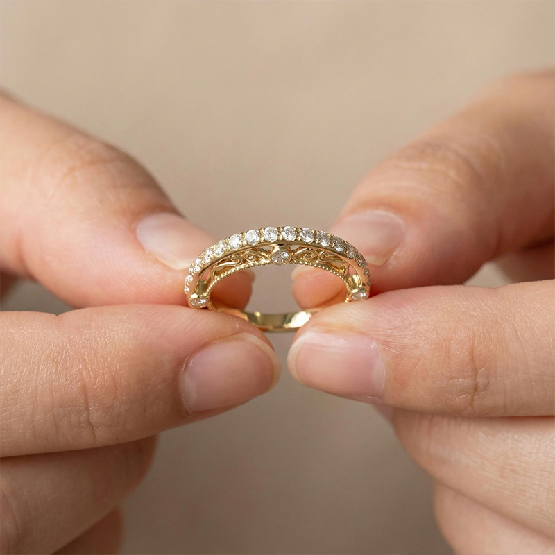 0.58ct. Tw. Vintage Patterned Round Cut Wedding Band Ring - Image 8