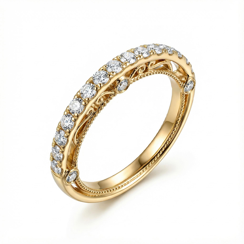 0.58ct. Tw. Vintage Patterned Round Cut Wedding Band Ring