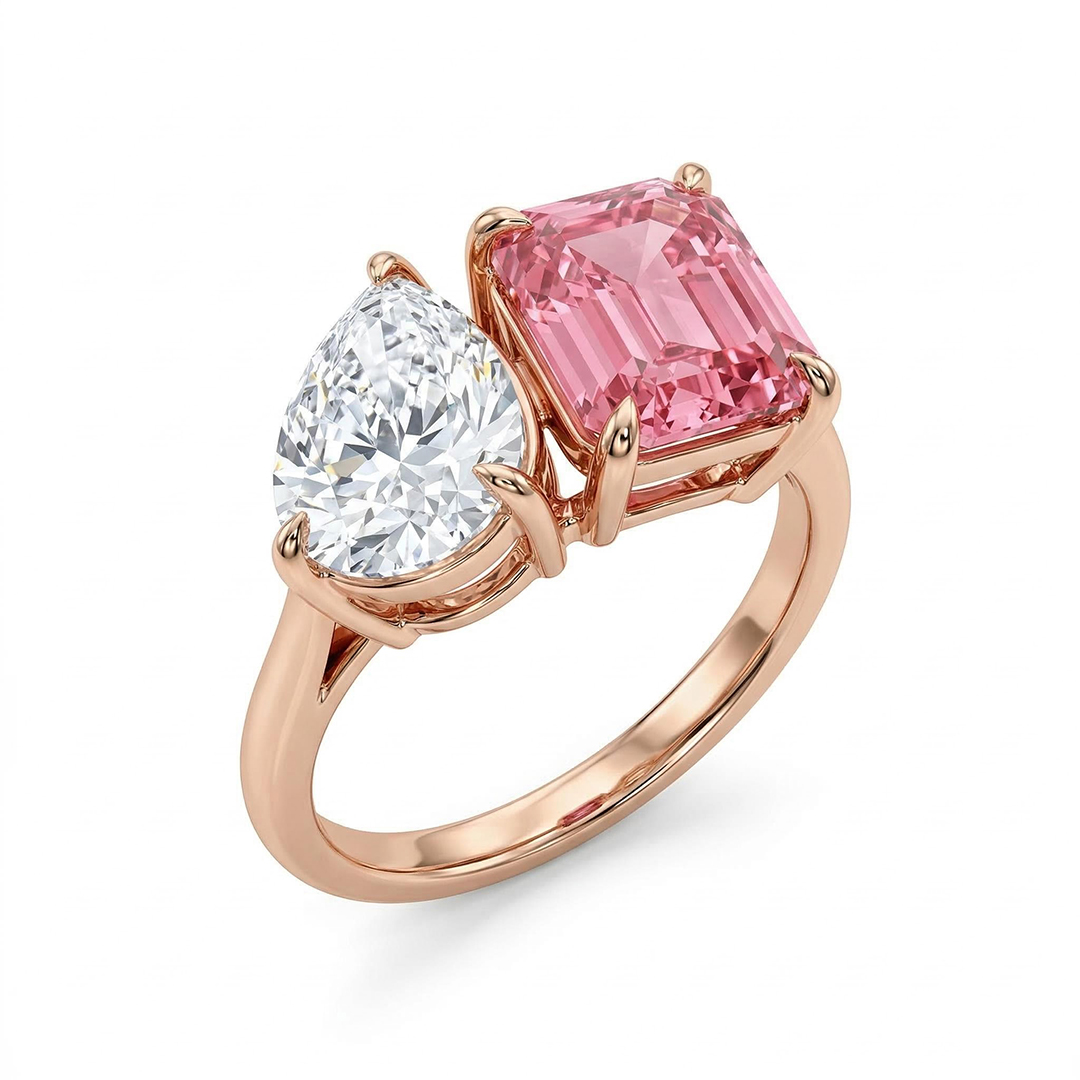 Two-stone Pear Cut & Pink Emerald Cut Engagement Ring Silver - Image 4