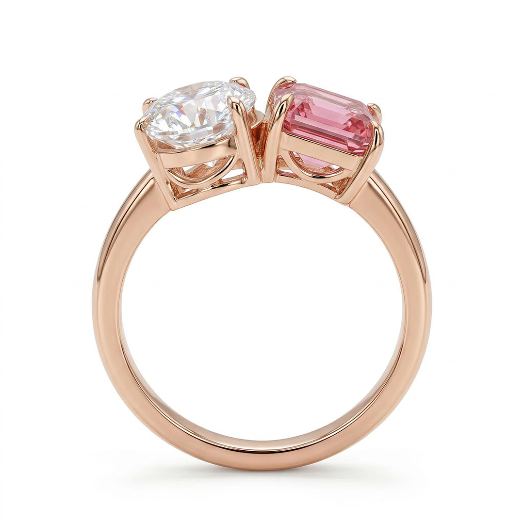 Two-stone Pear Cut & Pink Emerald Cut Engagement Ring Silver - Image 6