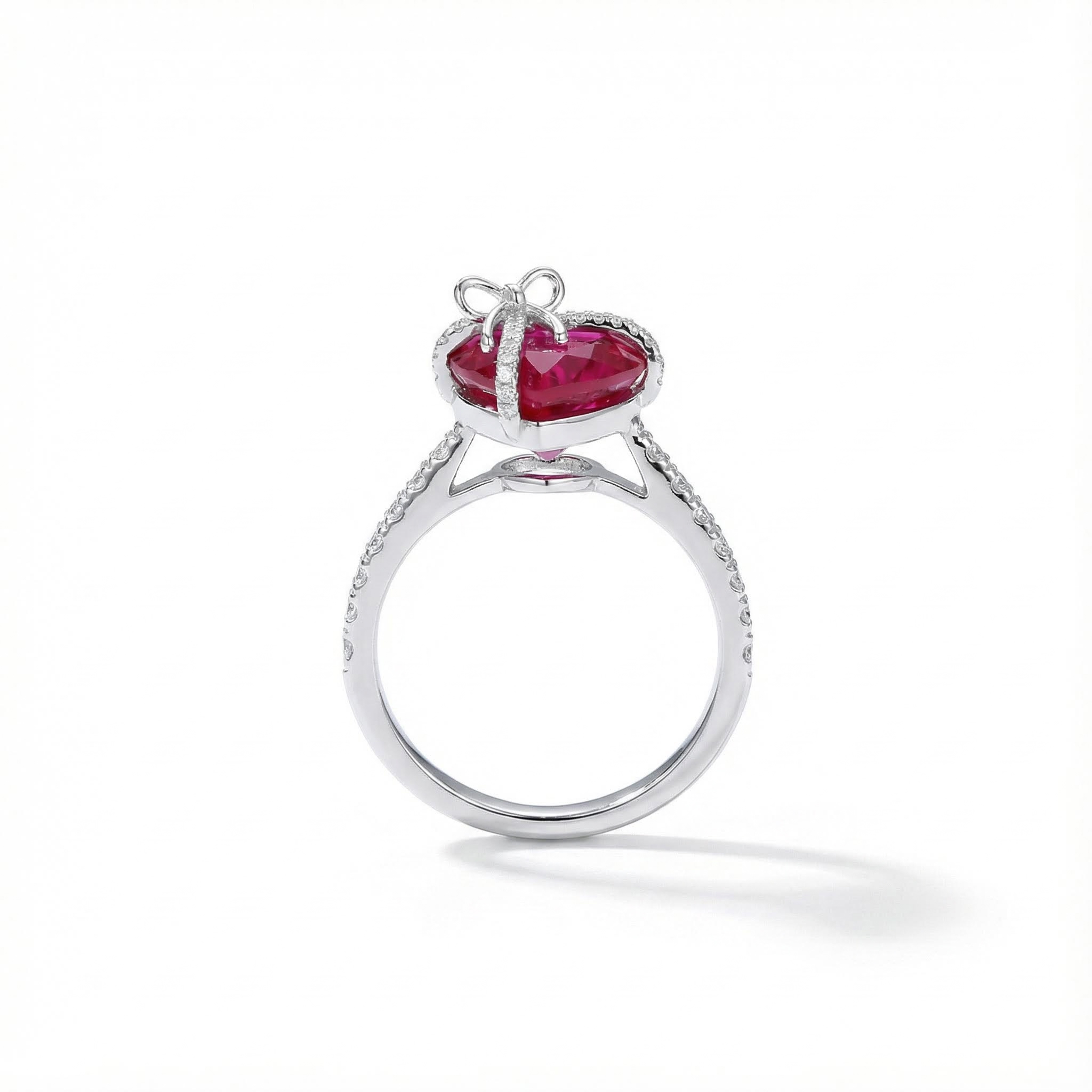 4.34ct. Tw. Butterfly Knot Ruby Heart Engagement Ring Silver - Image 3
