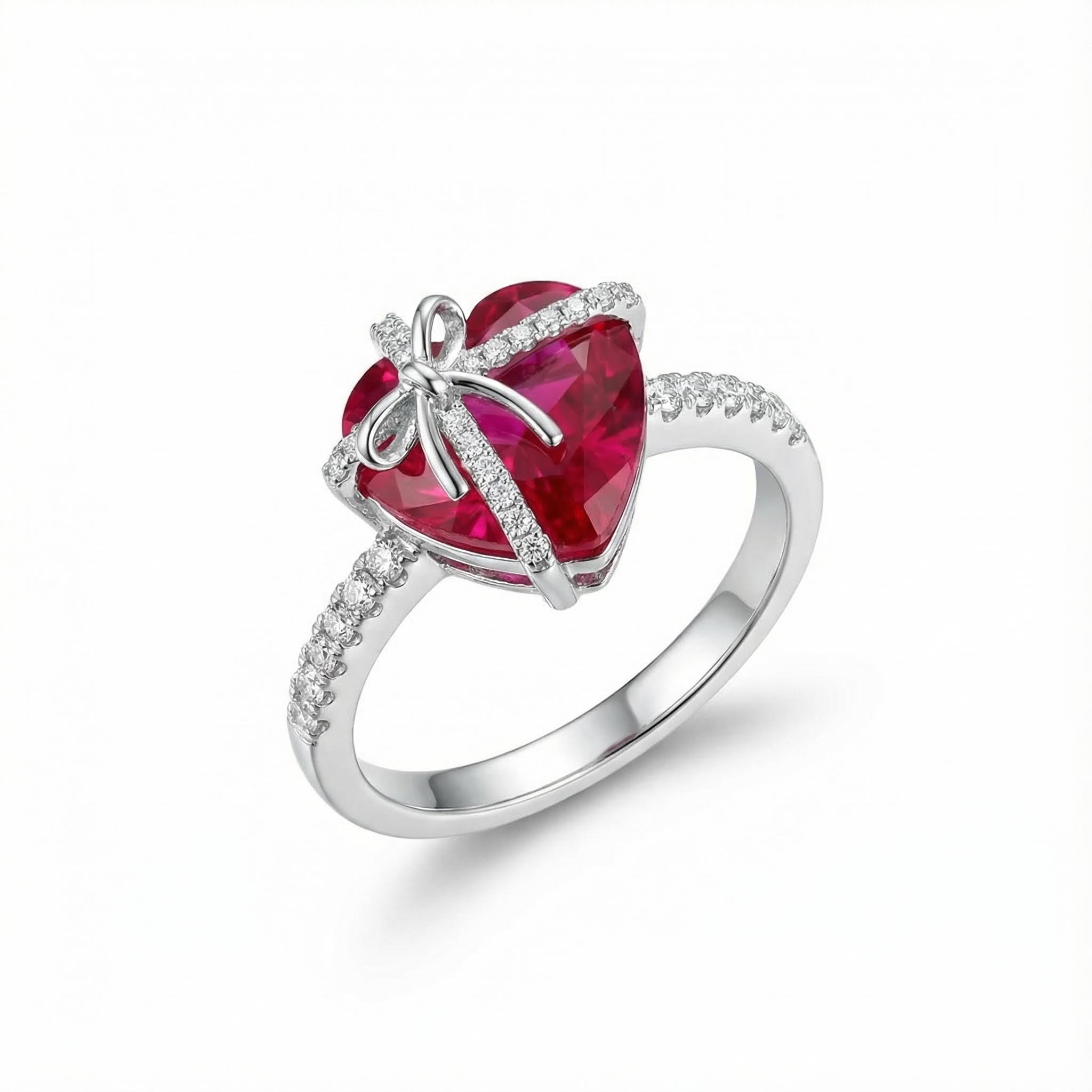 4.34ct. Tw. Butterfly Knot Ruby Heart Engagement Ring Silver - Image 4