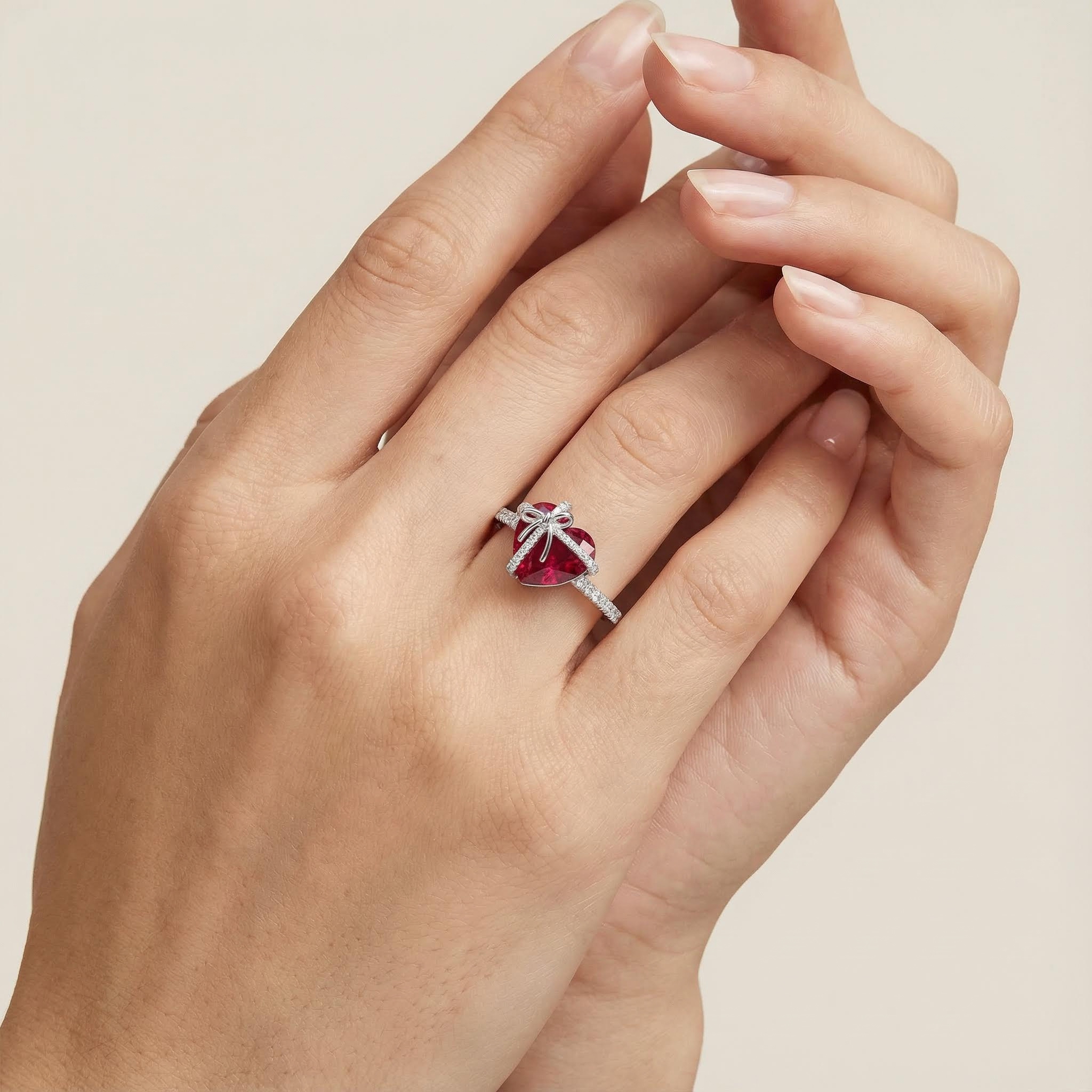 4.34ct. Tw. Butterfly Knot Ruby Heart Engagement Ring Silver - Image 5