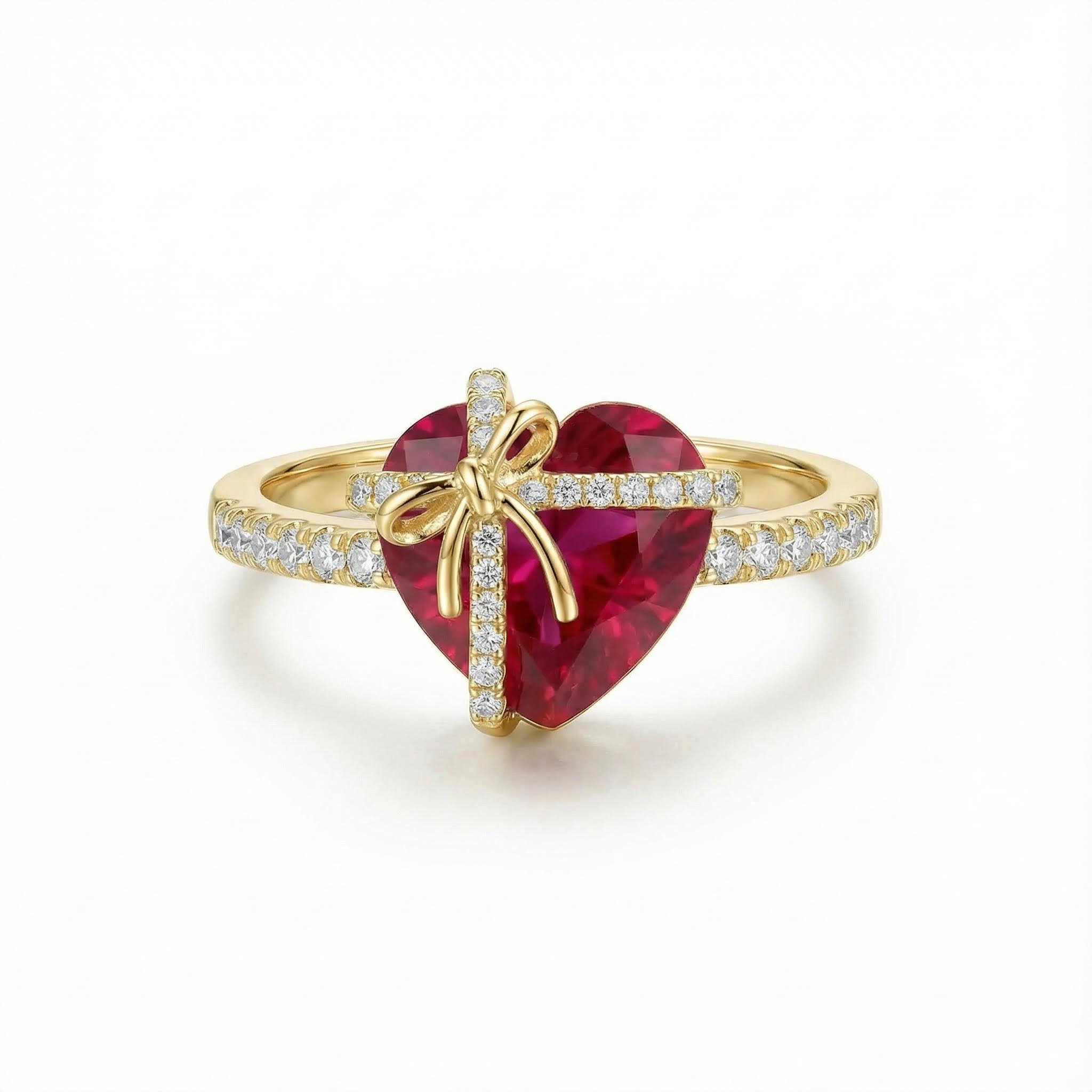 4.34ct. Tw. Butterfly Knot Ruby Heart Engagement Ring Silver - Image 7