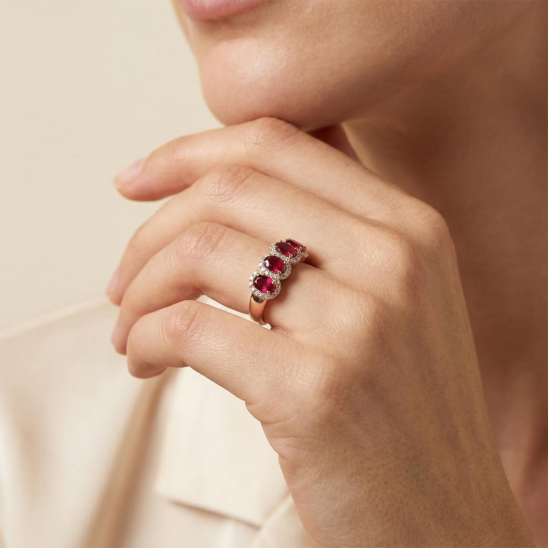 Ruby/sapphire Oval Cut Halo Wedding Band Iced Out Shine With Street Luxury - Image 5