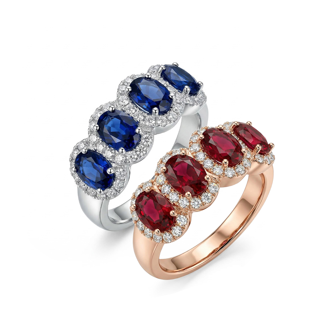 Ruby/sapphire Oval Cut Halo Wedding Band Iced Out Shine With Street Luxury