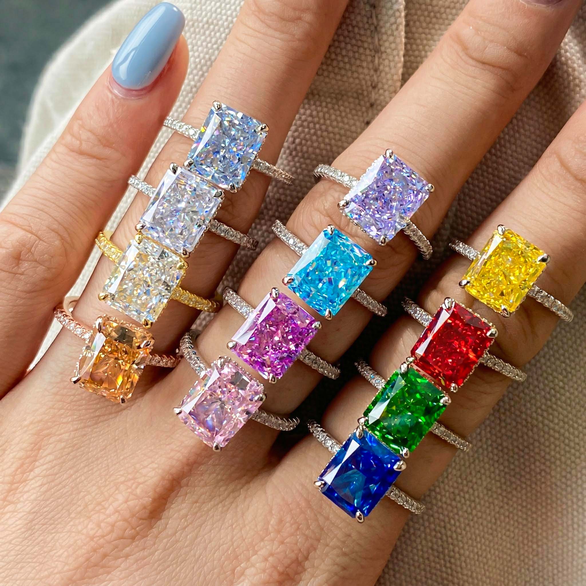 Multi-color Radiant Cut Engagement Ring In Silver With Street Luxury Shine - Image 5