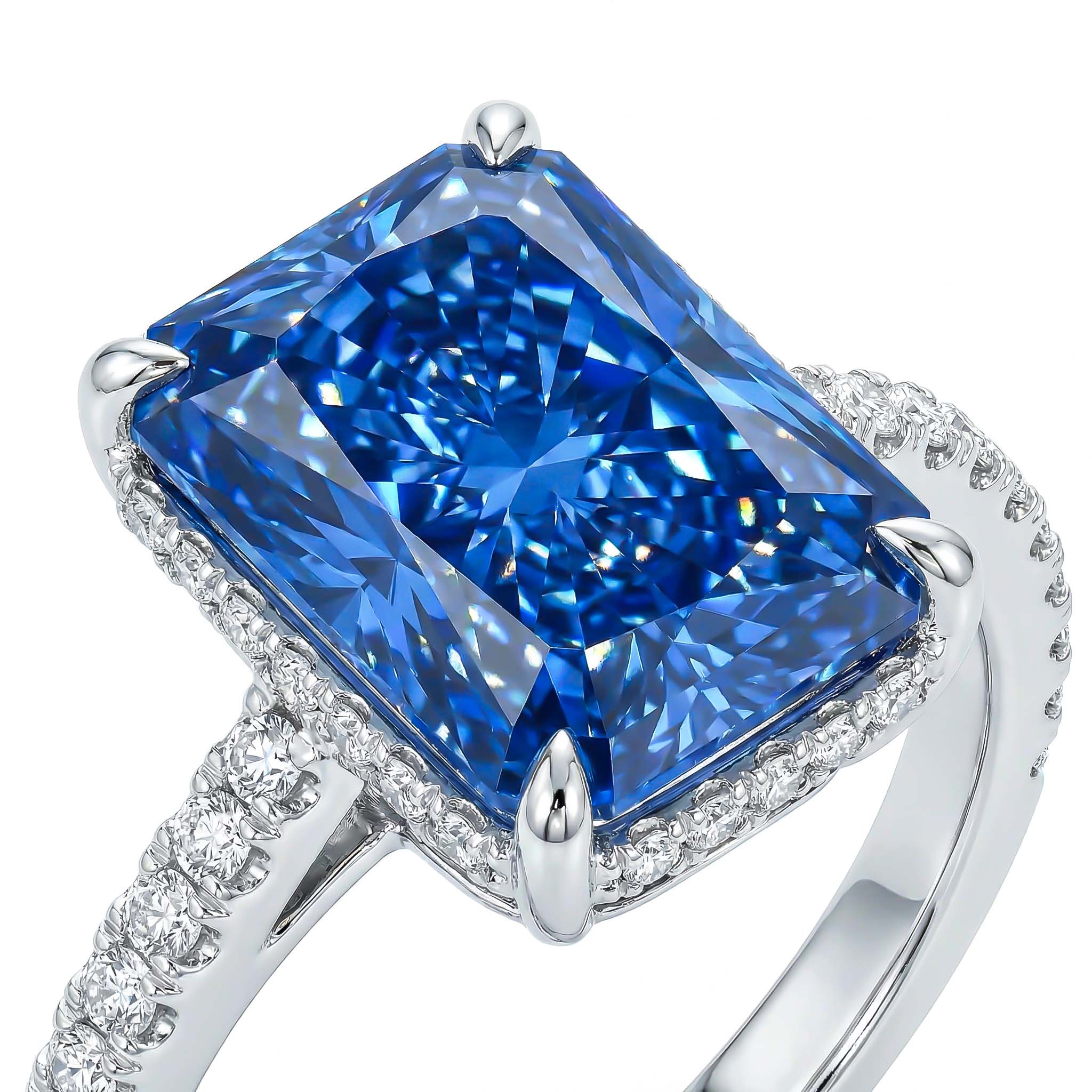 Multi-color Radiant Cut Engagement Ring In Silver With Street Luxury Shine - Image 9