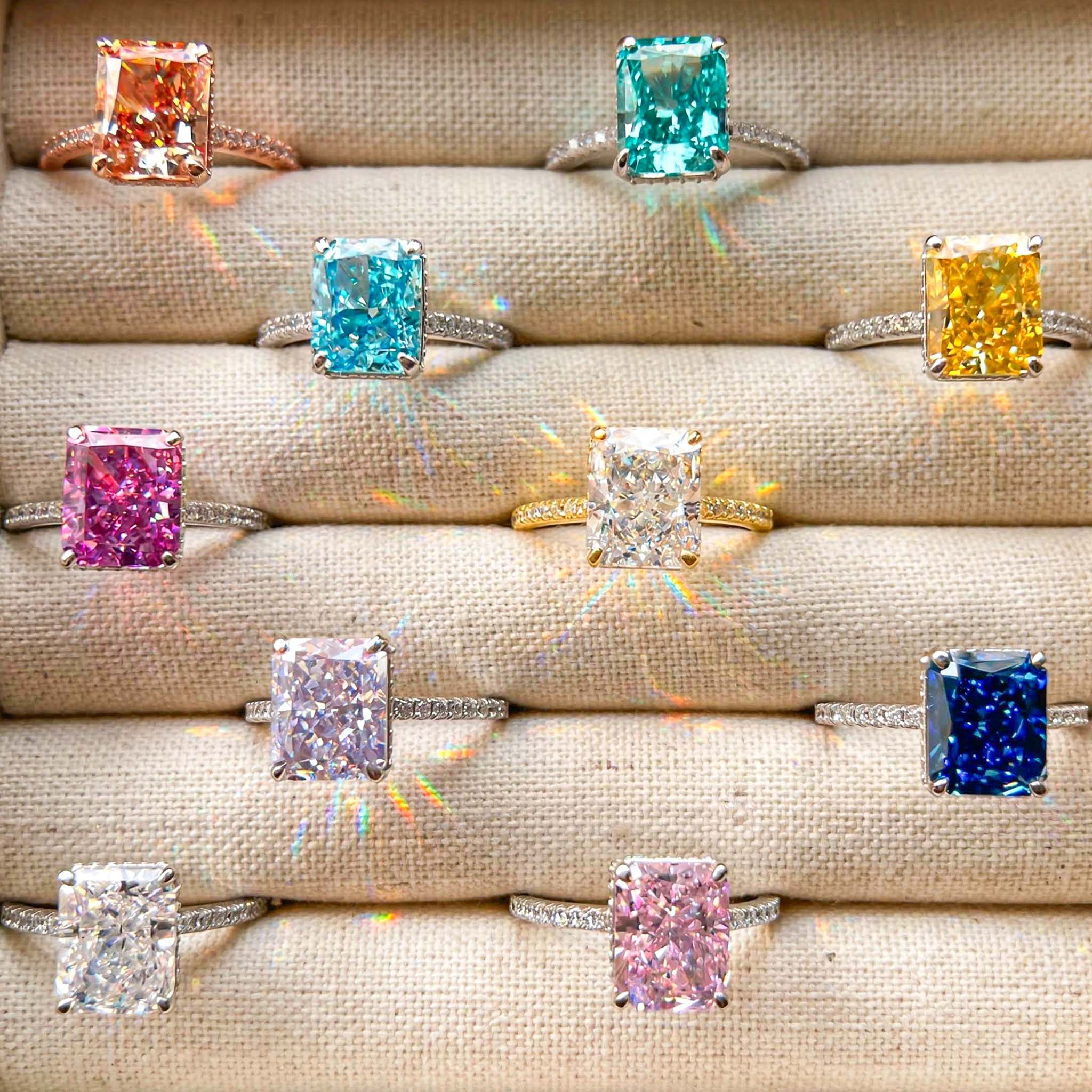 Multi-color Radiant Cut Engagement Ring In Silver With Street Luxury Shine - Image 13