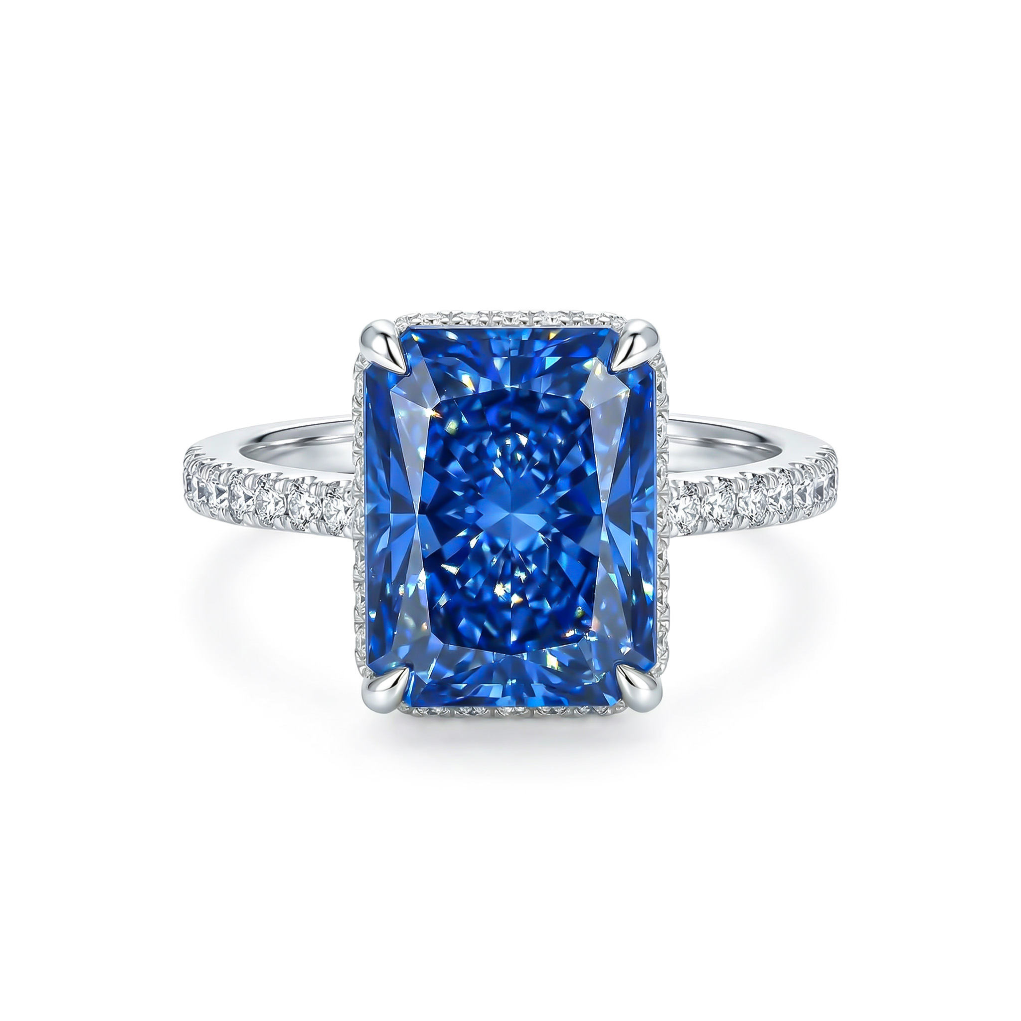 Multi-color Radiant Cut Engagement Ring In Silver With Street Luxury Shine