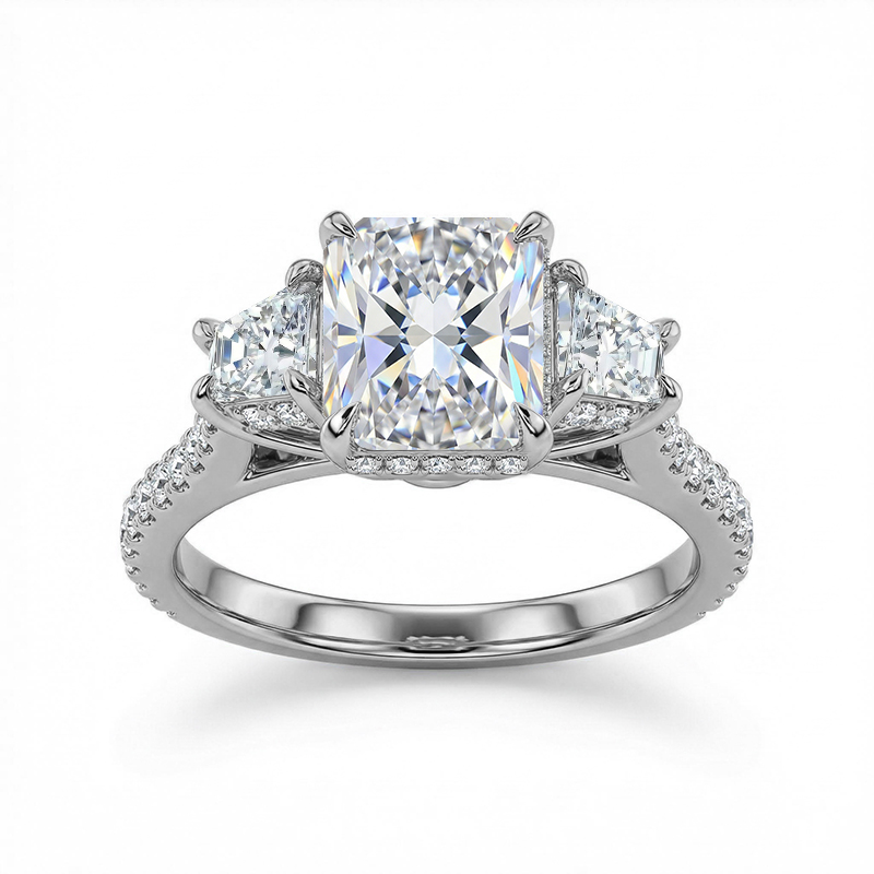 Street Luxury 5.04ct. Tw. 3-stones Cushion Cut Engagement Ring In Silver - Image 3