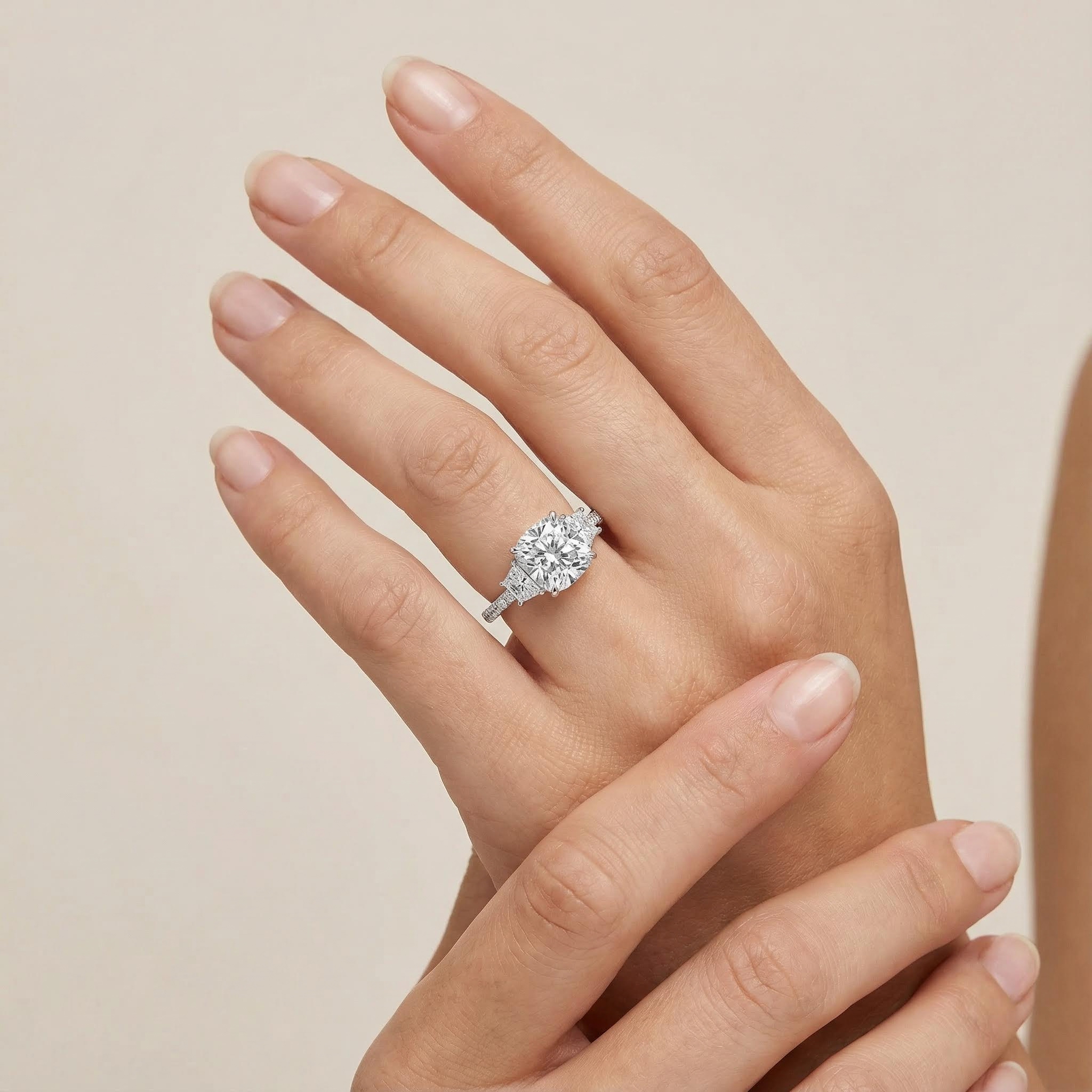 Street Luxury 5.04ct. Tw. 3-stones Cushion Cut Engagement Ring In Silver - Image 4