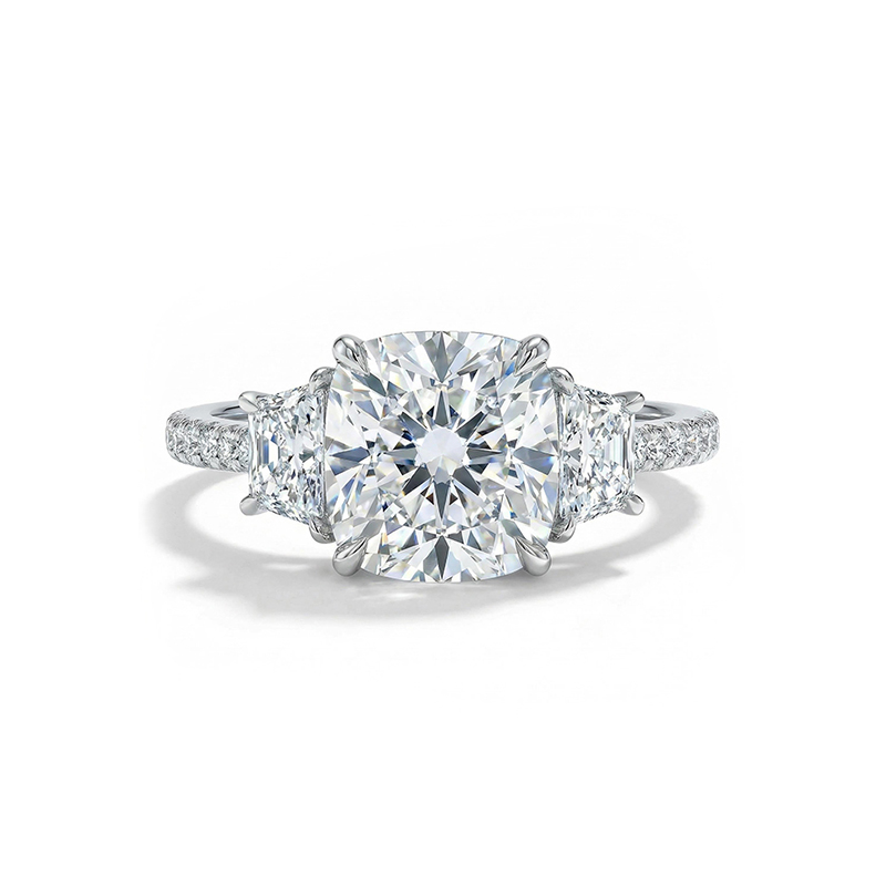 Street Luxury 5.04ct. Tw. 3-stones Cushion Cut Engagement Ring In Silver