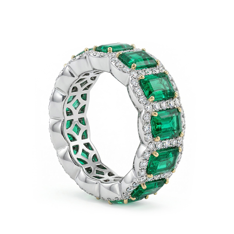 9.04ct. Tw. Emerald-cut Emerald Halo Eternity Band With Iced Out Shine - Image 3