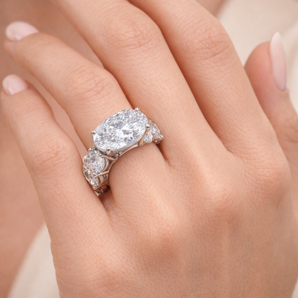 8.5ct Oval Cut With Pave Round Cut Engagement Ring Diamond - Image 3