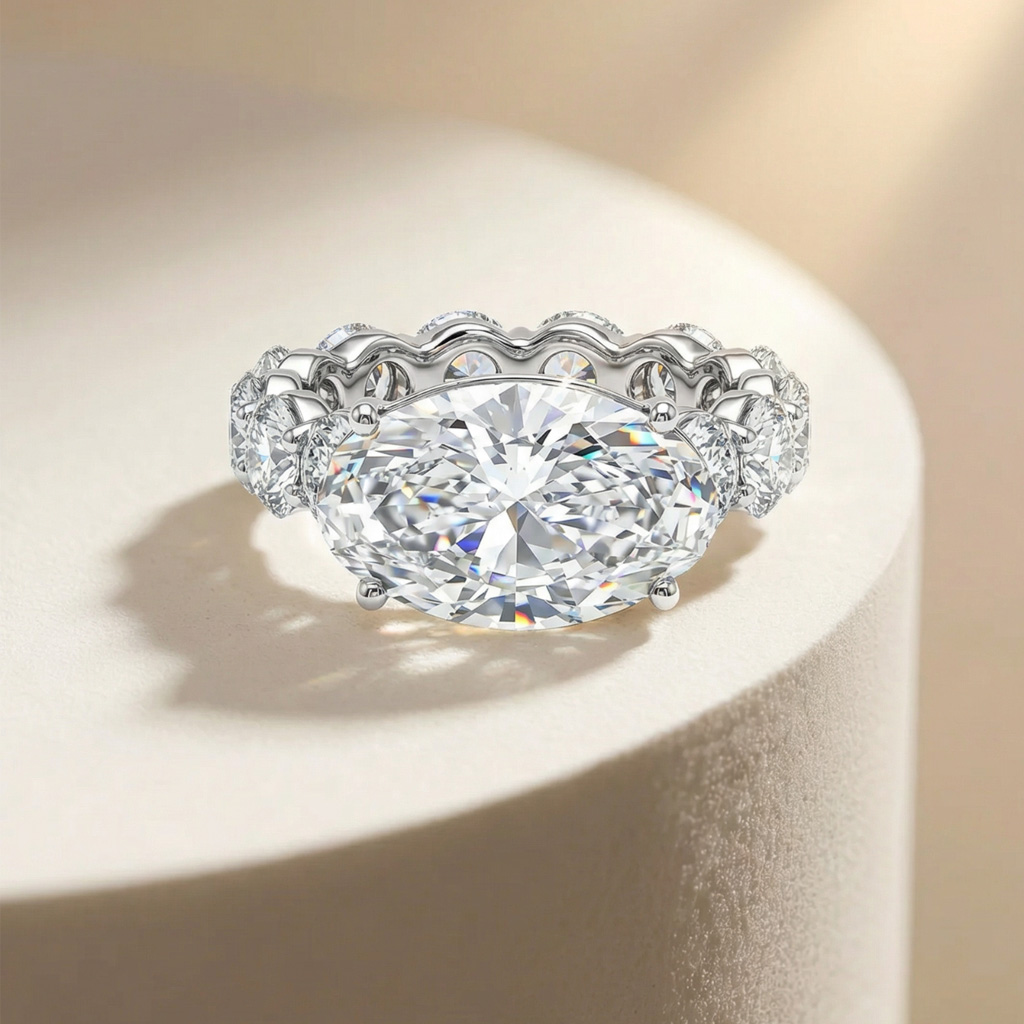 8.5ct Oval Cut With Pave Round Cut Engagement Ring Diamond - Image 7