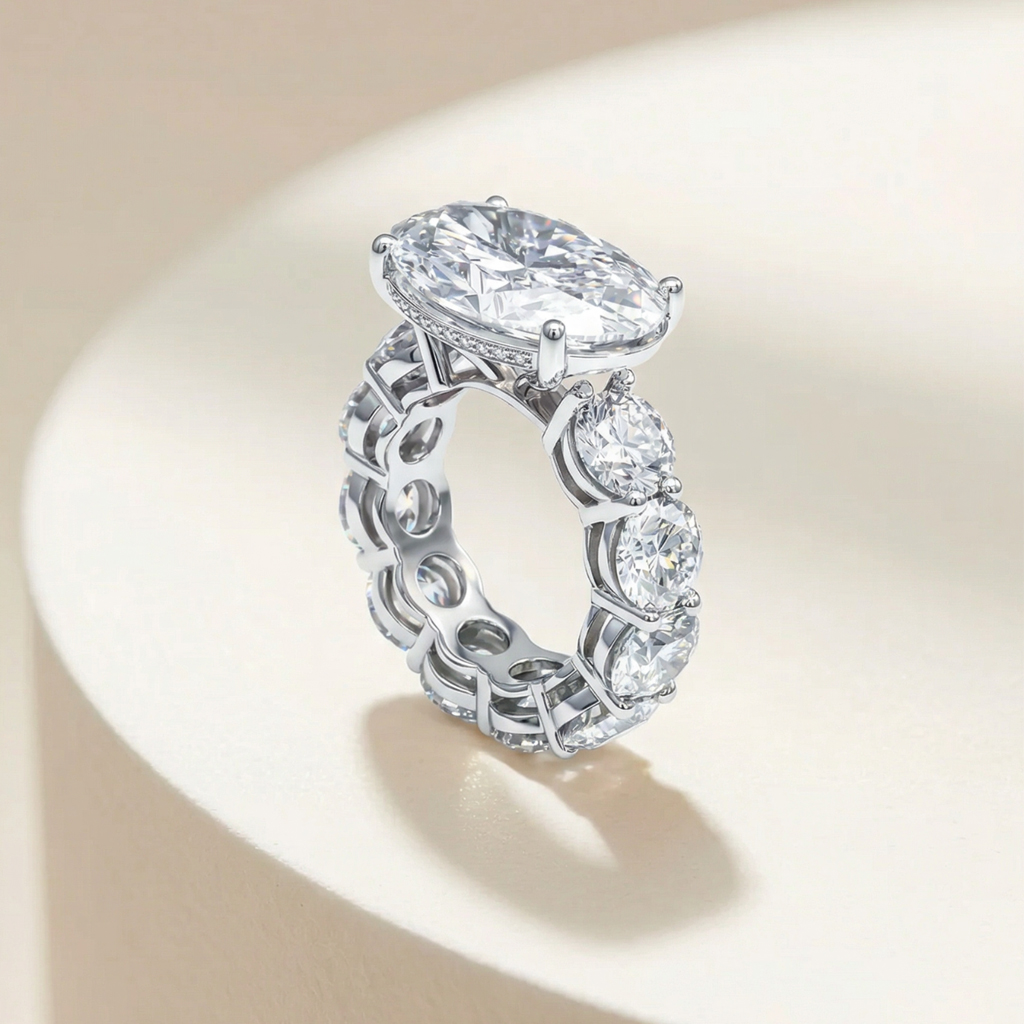 8.5ct Oval Cut With Pave Round Cut Engagement Ring Diamond - Image 8