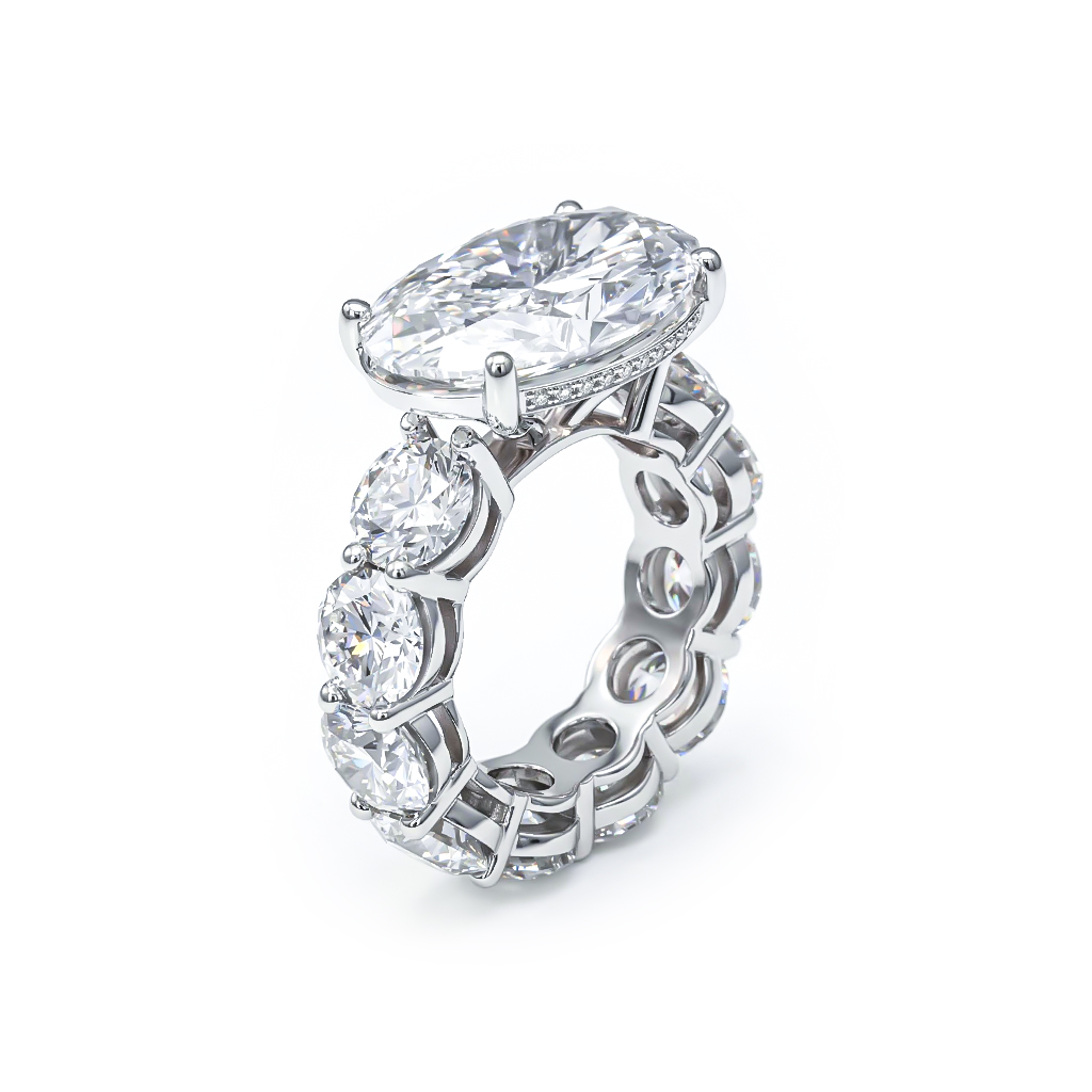 8.5ct Oval Cut With Pave Round Cut Engagement Ring Diamond