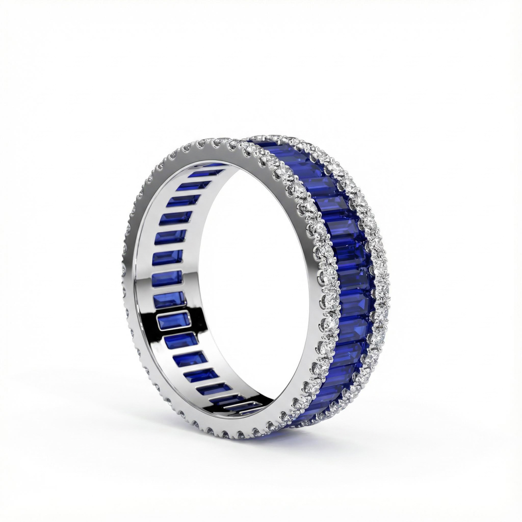 Stunning Emerald Cut Sapphire Halo Band Diamond With Street Luxury Shine - Image 3