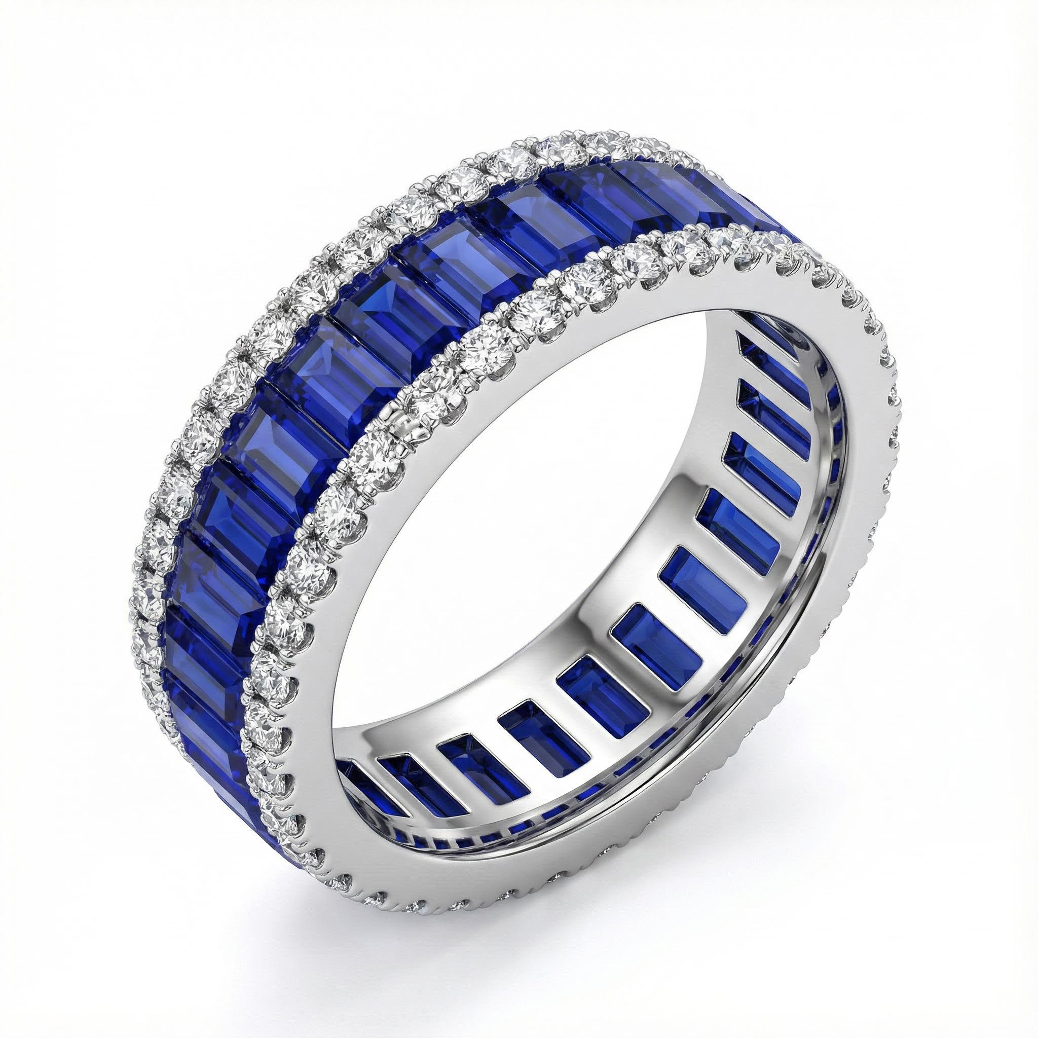 Stunning Emerald Cut Sapphire Halo Band Diamond With Street Luxury Shine - Image 4
