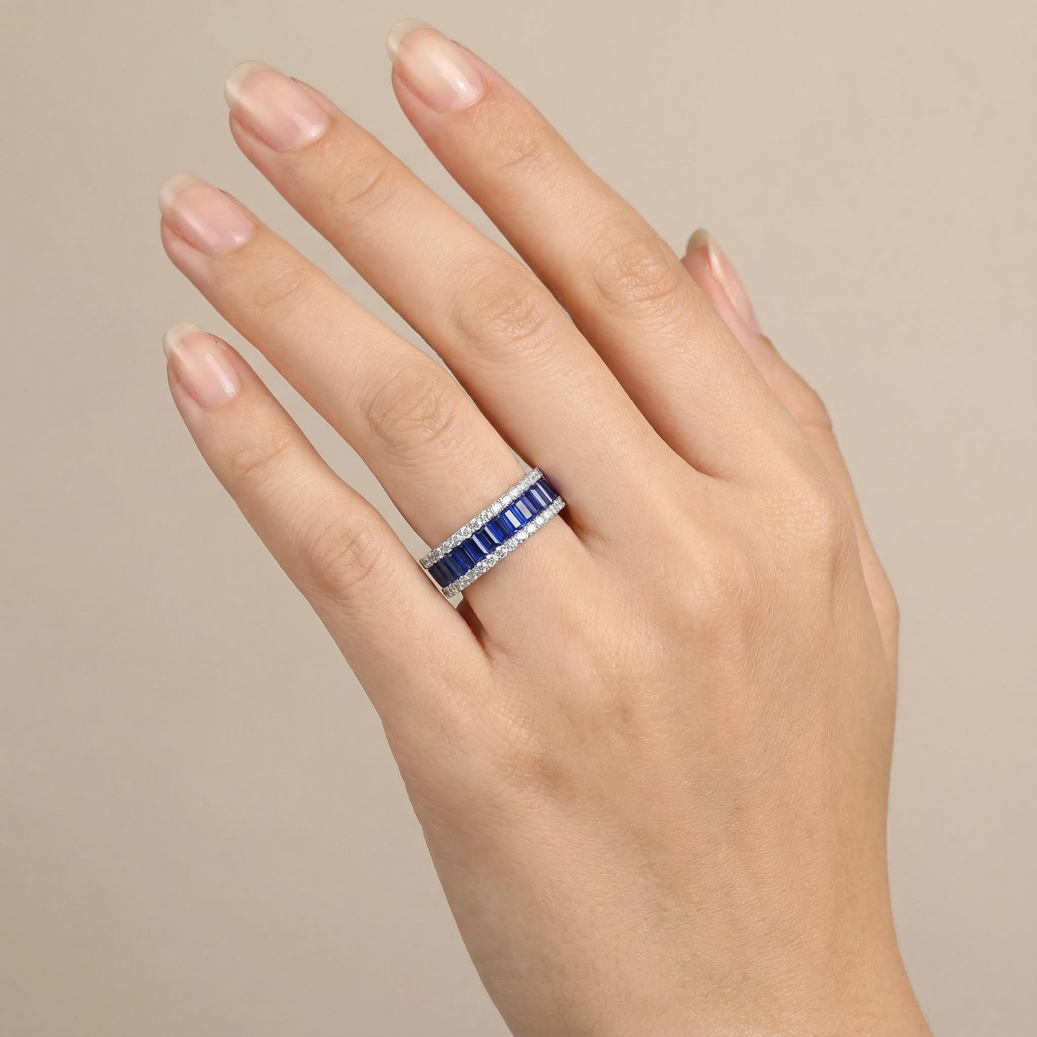 Stunning Emerald Cut Sapphire Halo Band Diamond With Street Luxury Shine - Image 5