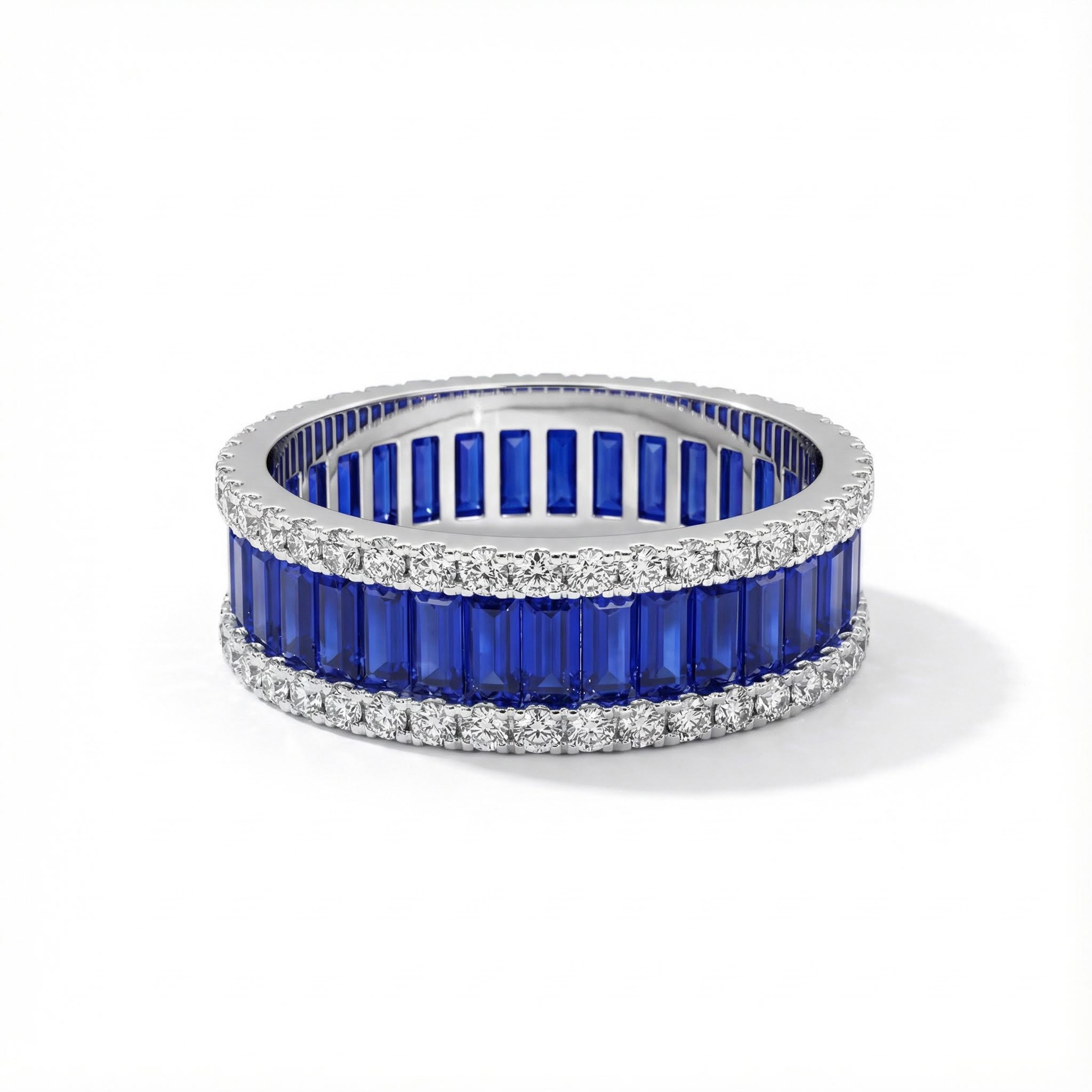 Stunning Emerald Cut Sapphire Halo Band Diamond With Street Luxury Shine