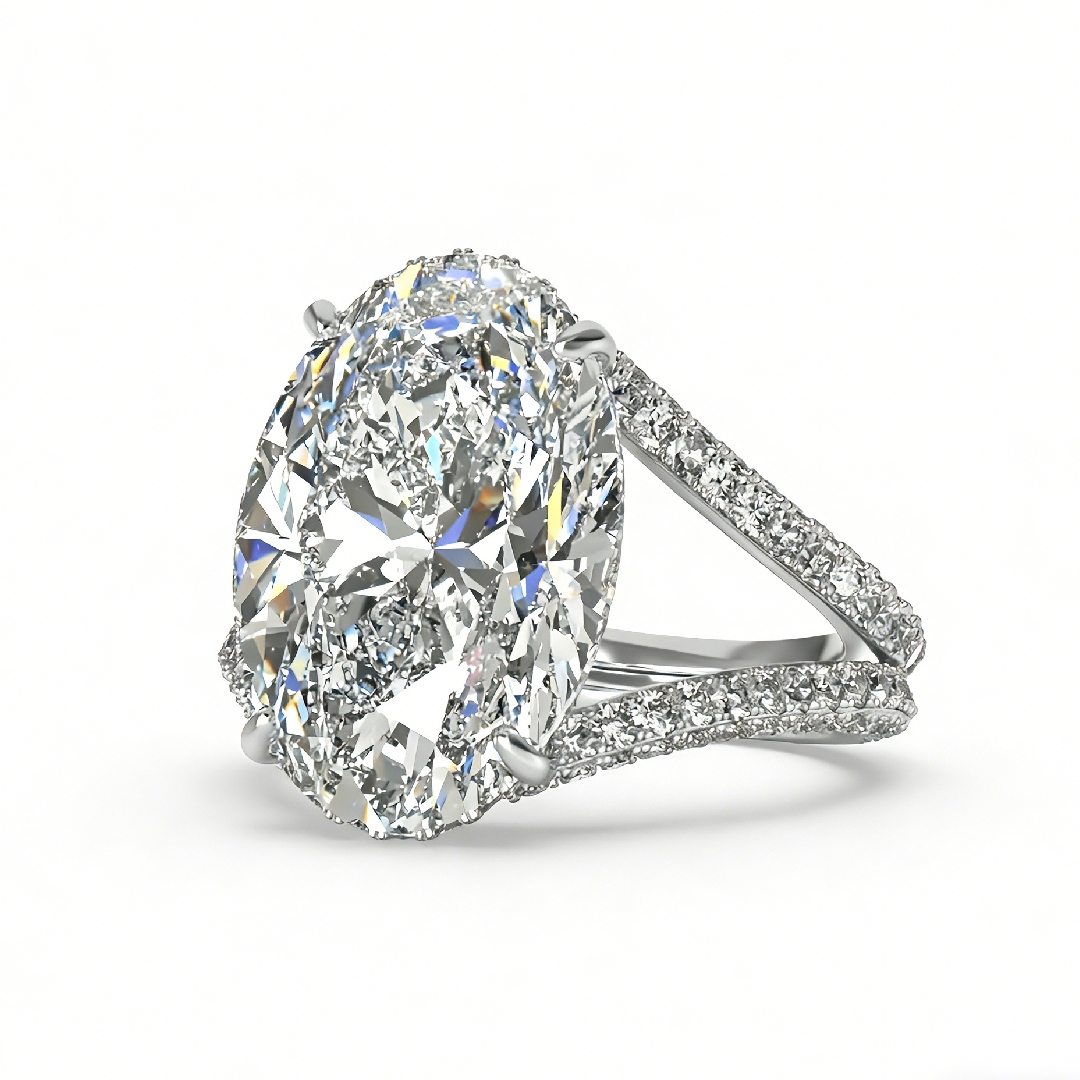 17.79ct. Tw. Oval Cut Engagement Ring In Silver With Street Luxury Shine