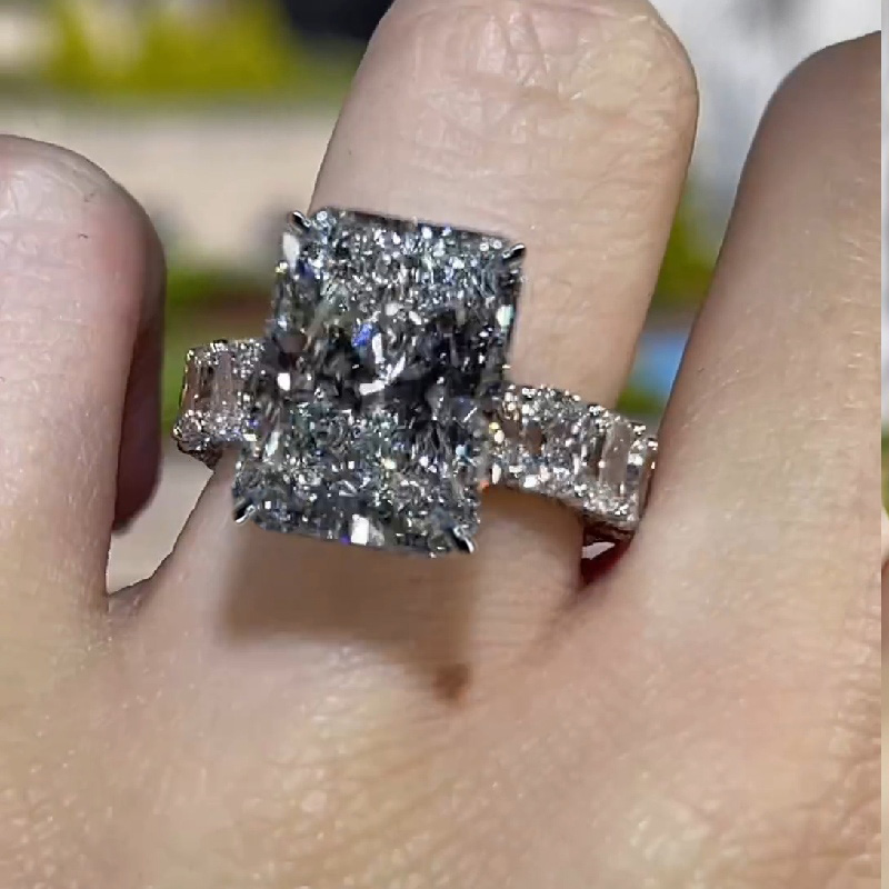 28.28ct. Tw. Luxury Radiant Cut Pave Halo Engagement Ring Iced Out - Image 6