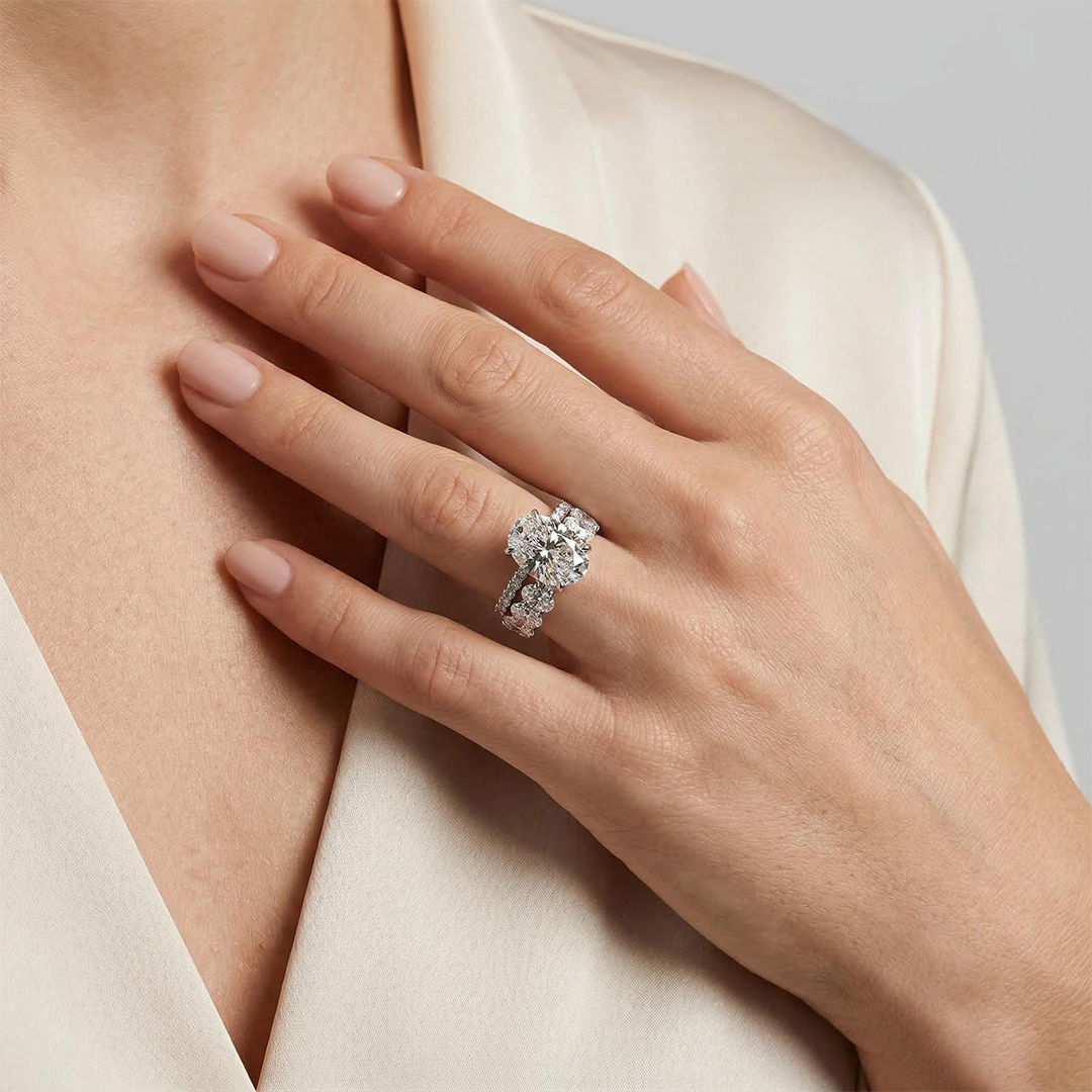 6.5ct Oval Cut Wedding Ring Set In Silver With Street Luxury Shine - Image 3