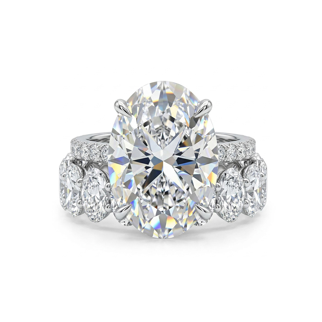 6.5ct Oval Cut Wedding Ring Set In Silver With Street Luxury Shine - Image 4