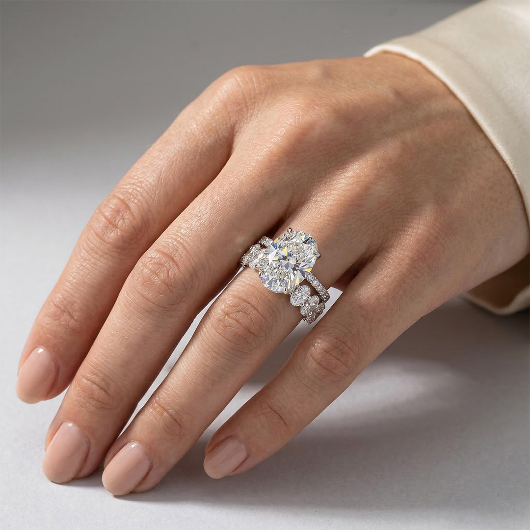 6.5ct Oval Cut Wedding Ring Set In Silver With Street Luxury Shine - Image 7