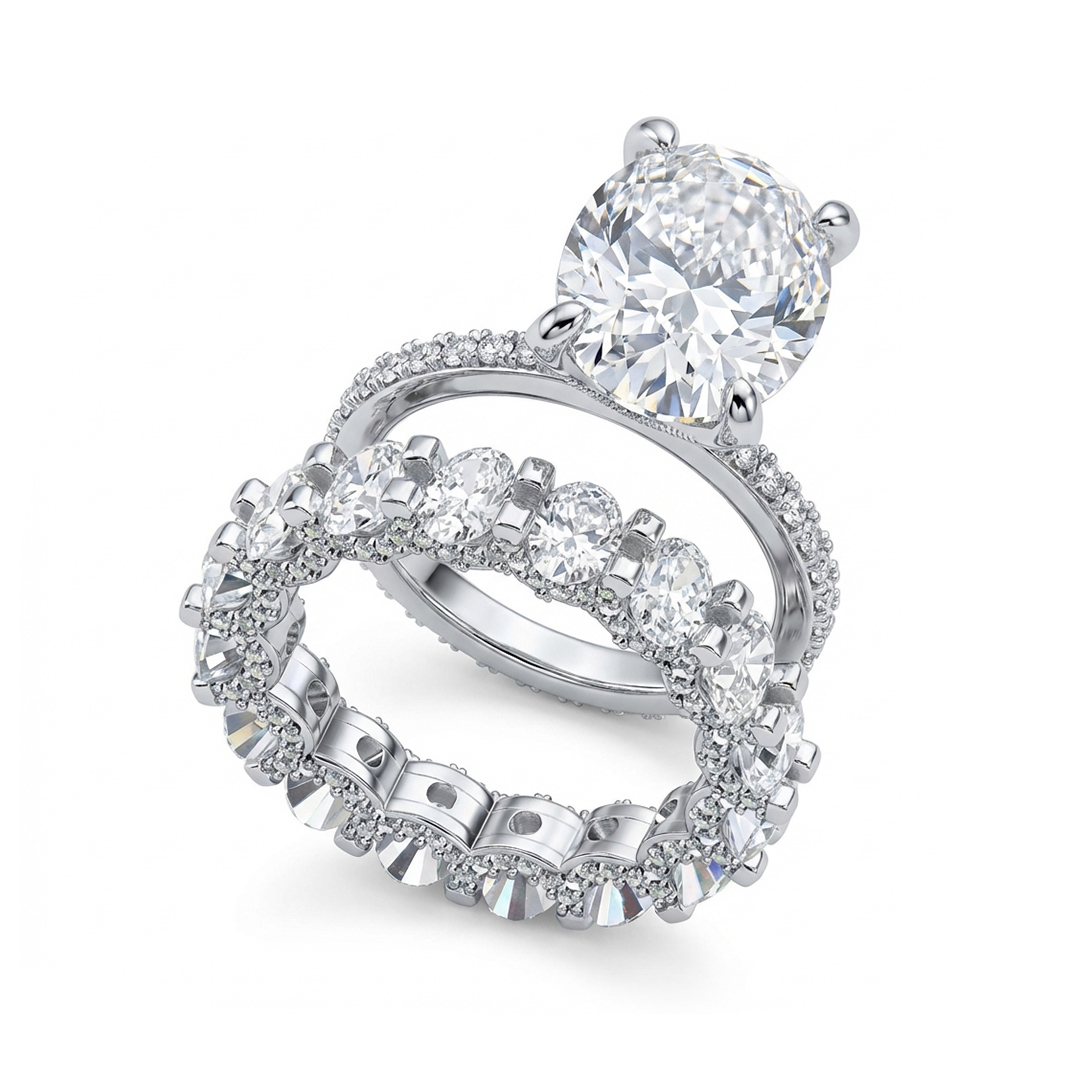 6.5ct Oval Cut Wedding Ring Set In Silver With Street Luxury Shine