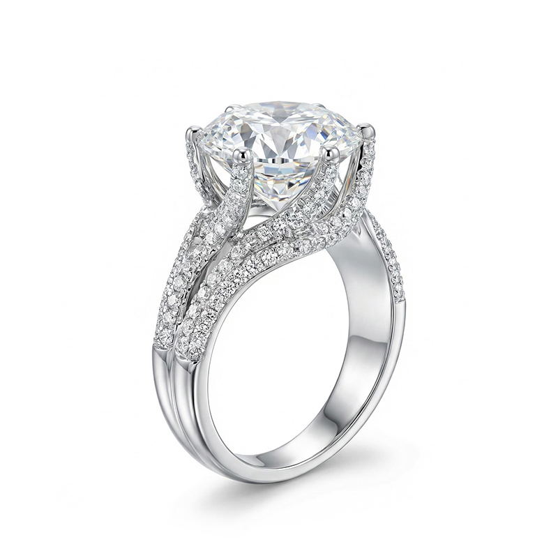 11.8ct. Tw. 6 Prong Twist Round Cut Engagement Ring Moissanite - Image 4
