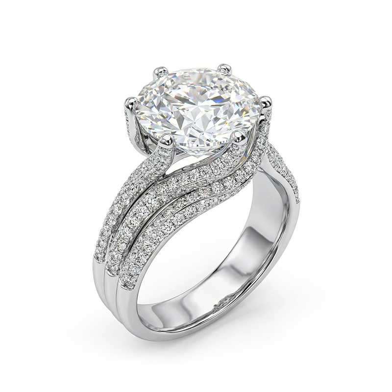 11.8ct. Tw. 6 Prong Twist Round Cut Engagement Ring Moissanite - Image 5
