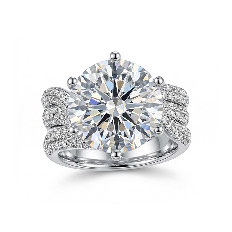 11.8ct. Tw. 6 Prong Twist Round Cut Engagement Ring Moissanite