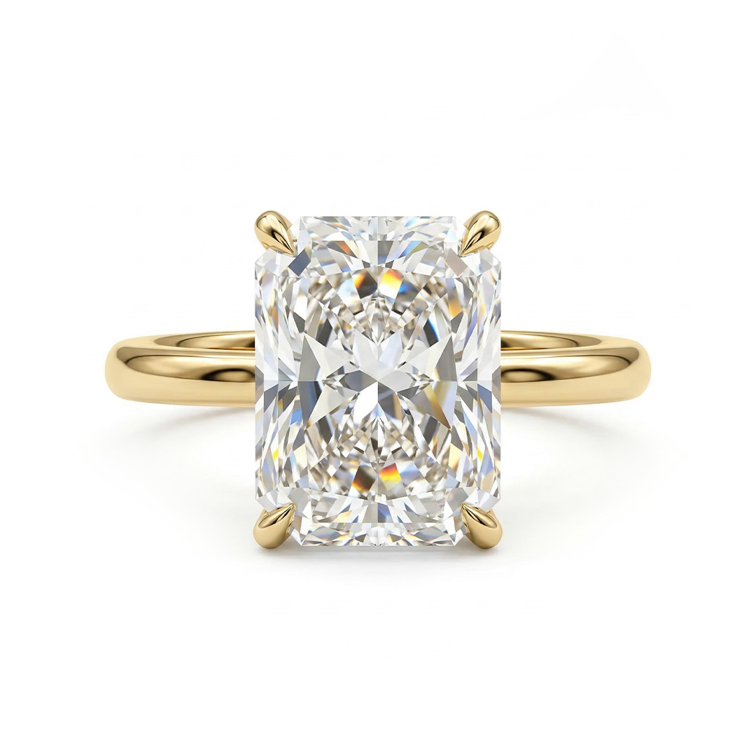 Radiant Cut Solitaire Engagement Ring With Round Cut Band Ring Set Silver - Image 5