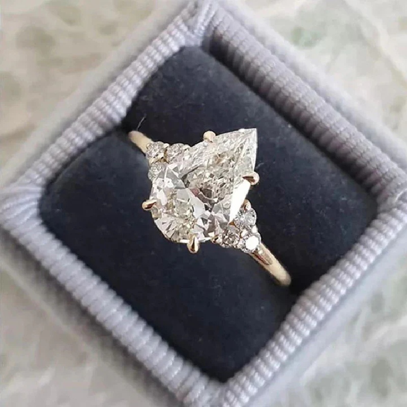 Pear Cut With Side Round Diamond Engagement Ring Moissanite - Image 3