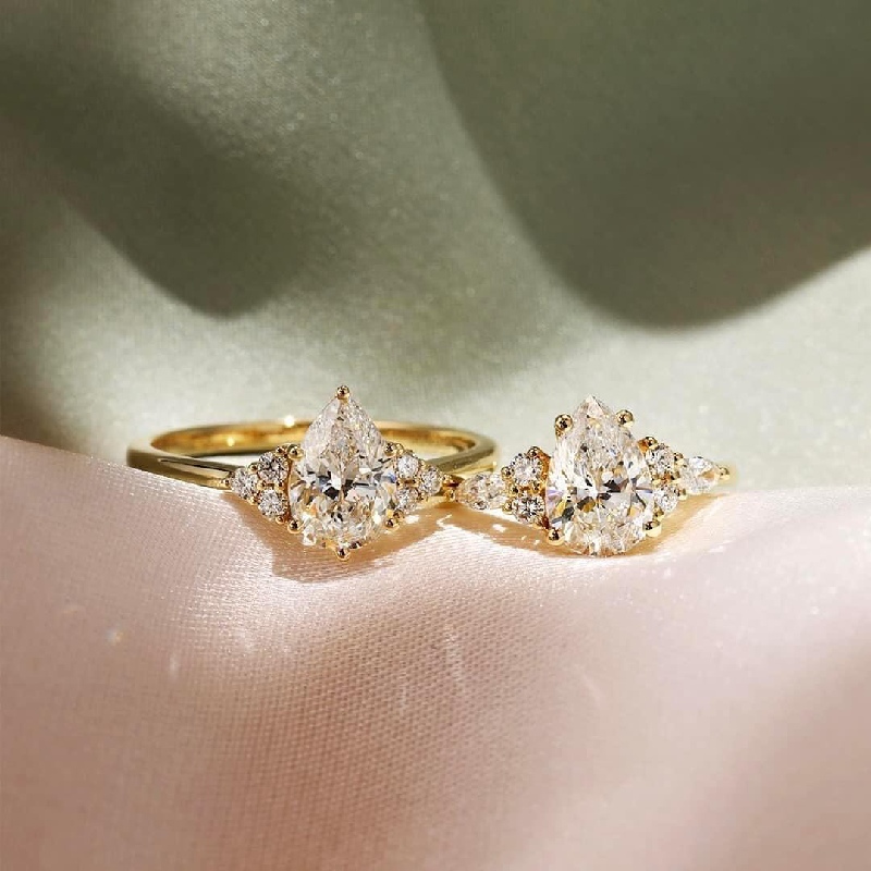 Pear Cut With Side Round Diamond Engagement Ring Moissanite - Image 6