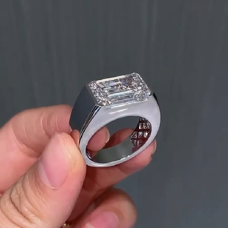10ct Emerald Cut Men's Engagement Ring Silver With Street Luxury Shine - Image 3