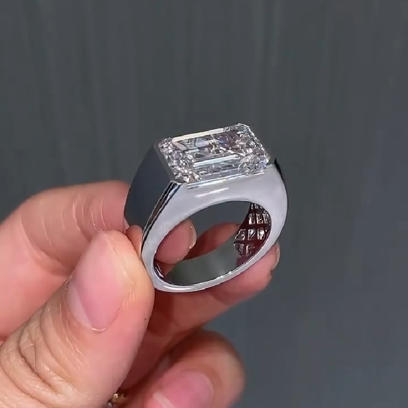 10ct Emerald Cut Men's Engagement Ring Silver With Street Luxury Shine - Image 5