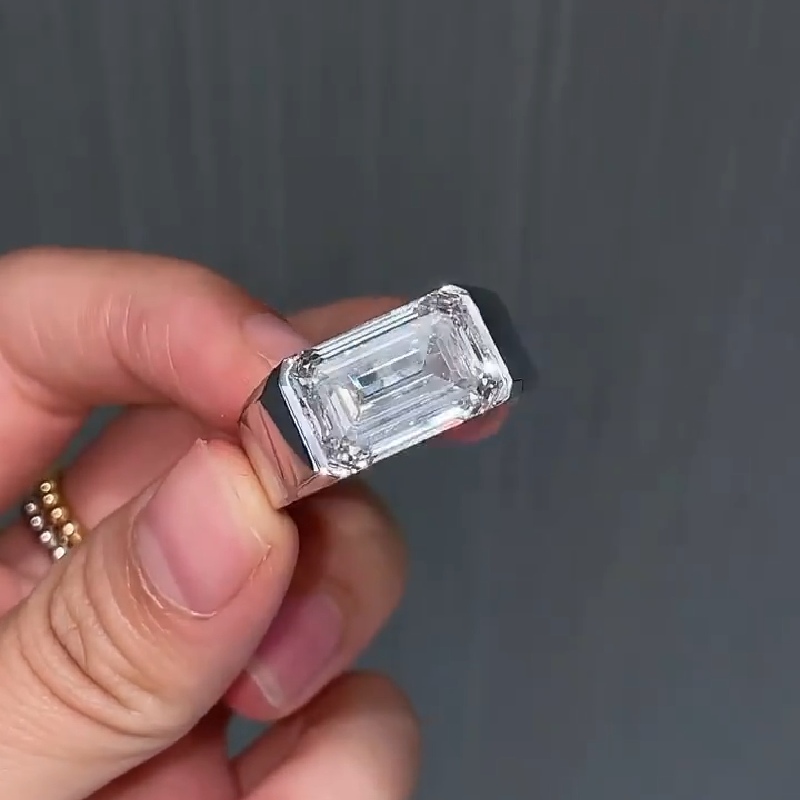 10ct Emerald Cut Men's Engagement Ring Silver With Street Luxury Shine