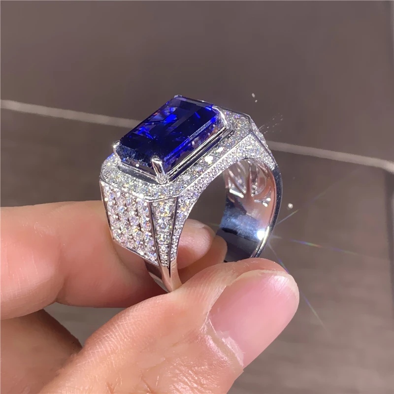 5.5ct Emerald Cut Sapphire Pave Men's Engagemenet/anniversary Ring Silver - Image 3