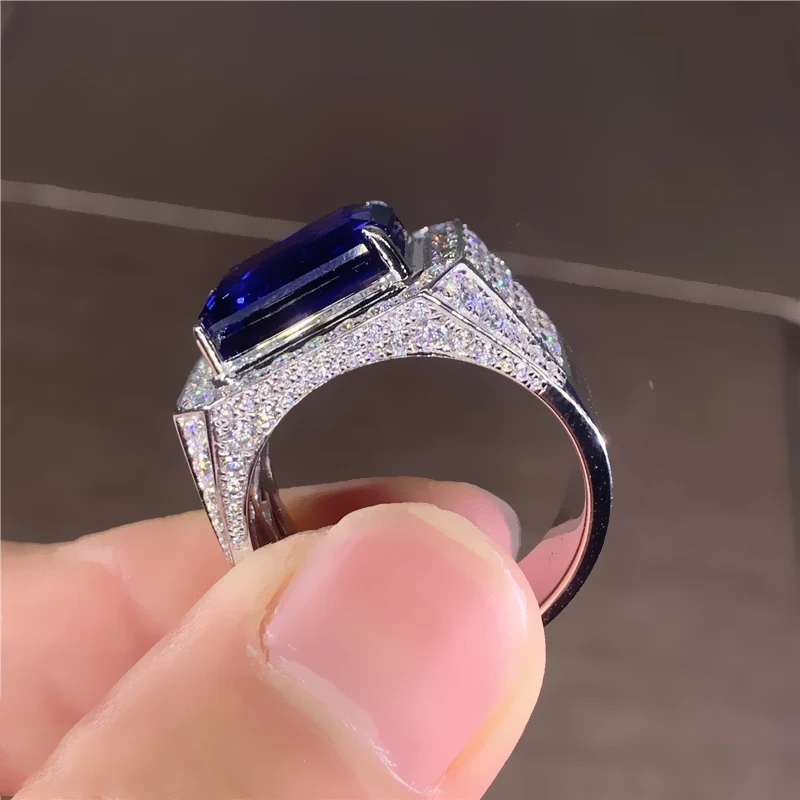 5.5ct Emerald Cut Sapphire Pave Men's Engagemenet/anniversary Ring Silver - Image 4
