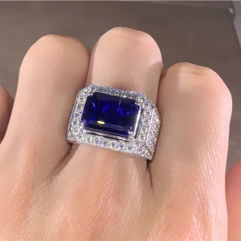 5.5ct Emerald Cut Sapphire Pave Men's Engagemenet/anniversary Ring Silver - Image 5