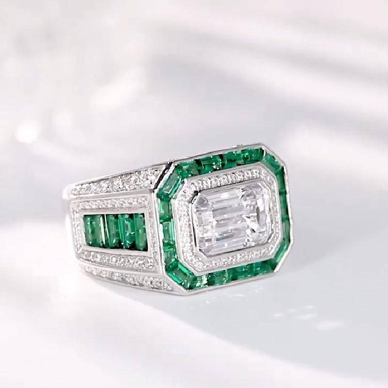 5.65ct Emerald Cut Halo Men's Ring In Silver With Iced Out Shine - Image 3