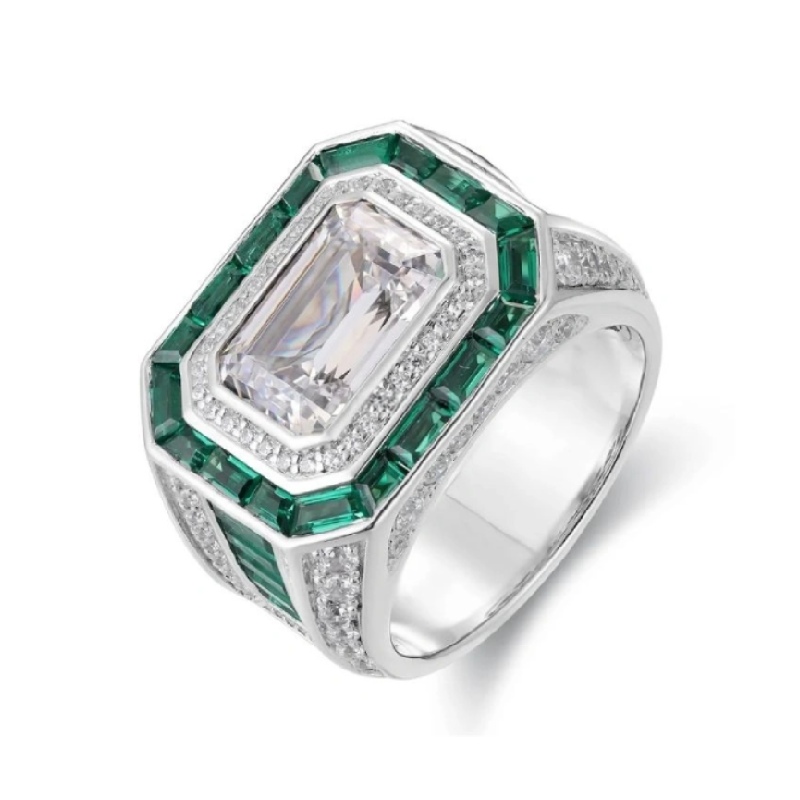 5.65ct Emerald Cut Halo Men's Ring In Silver With Iced Out Shine - Image 4
