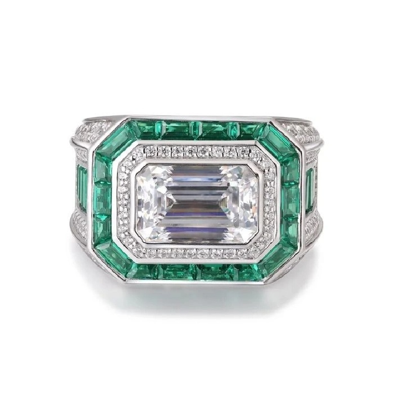5.65ct Emerald Cut Halo Men's Ring In Silver With Iced Out Shine - Image 5
