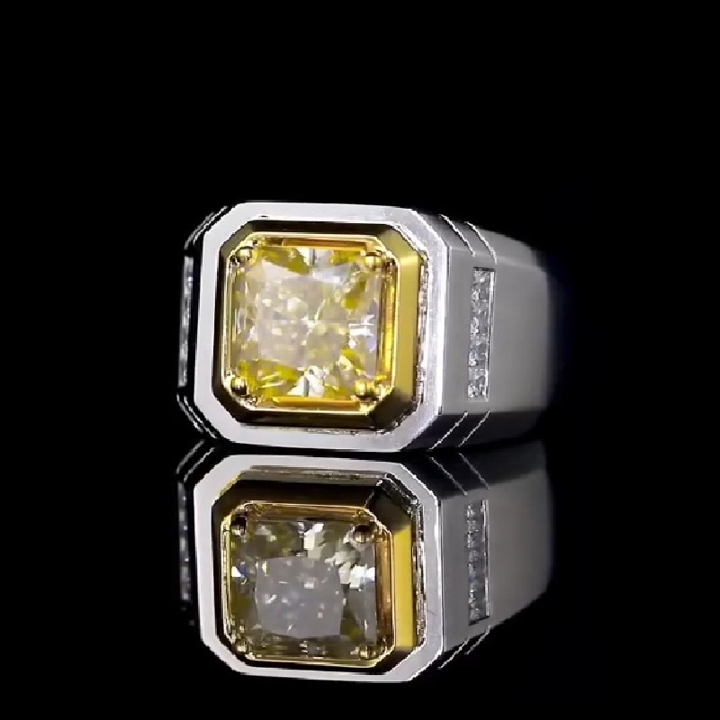 4.35ct Fancy Yellow Cushion Cut Men's Ring In Silver With Silver Shine - Image 5