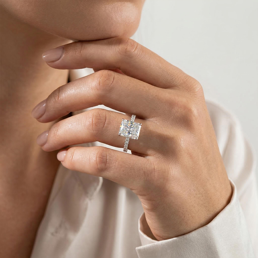 Customized Letters Radiant Cut Engagement Ring Moissanite - Image 3