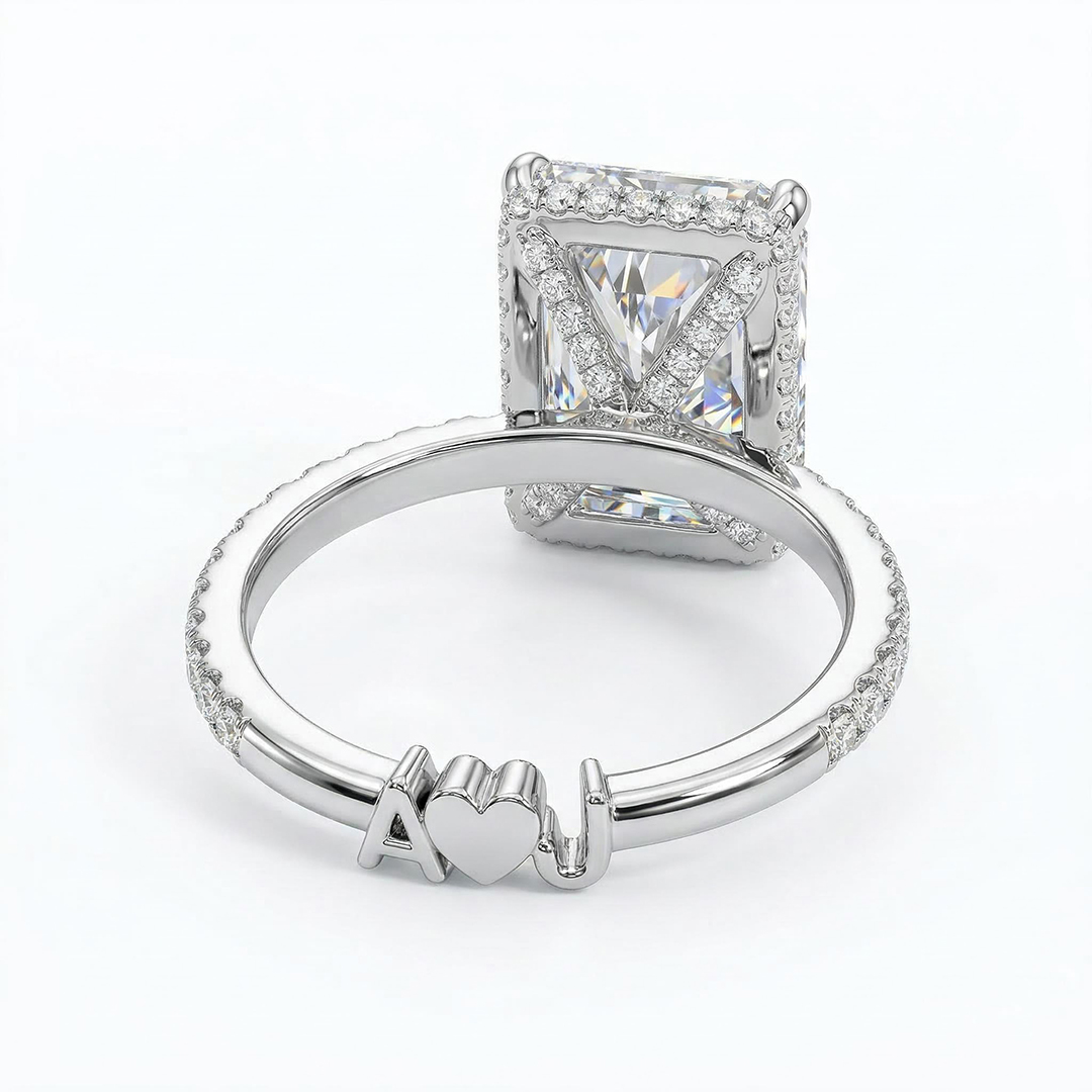 Customized Letters Radiant Cut Engagement Ring Moissanite - Image 4